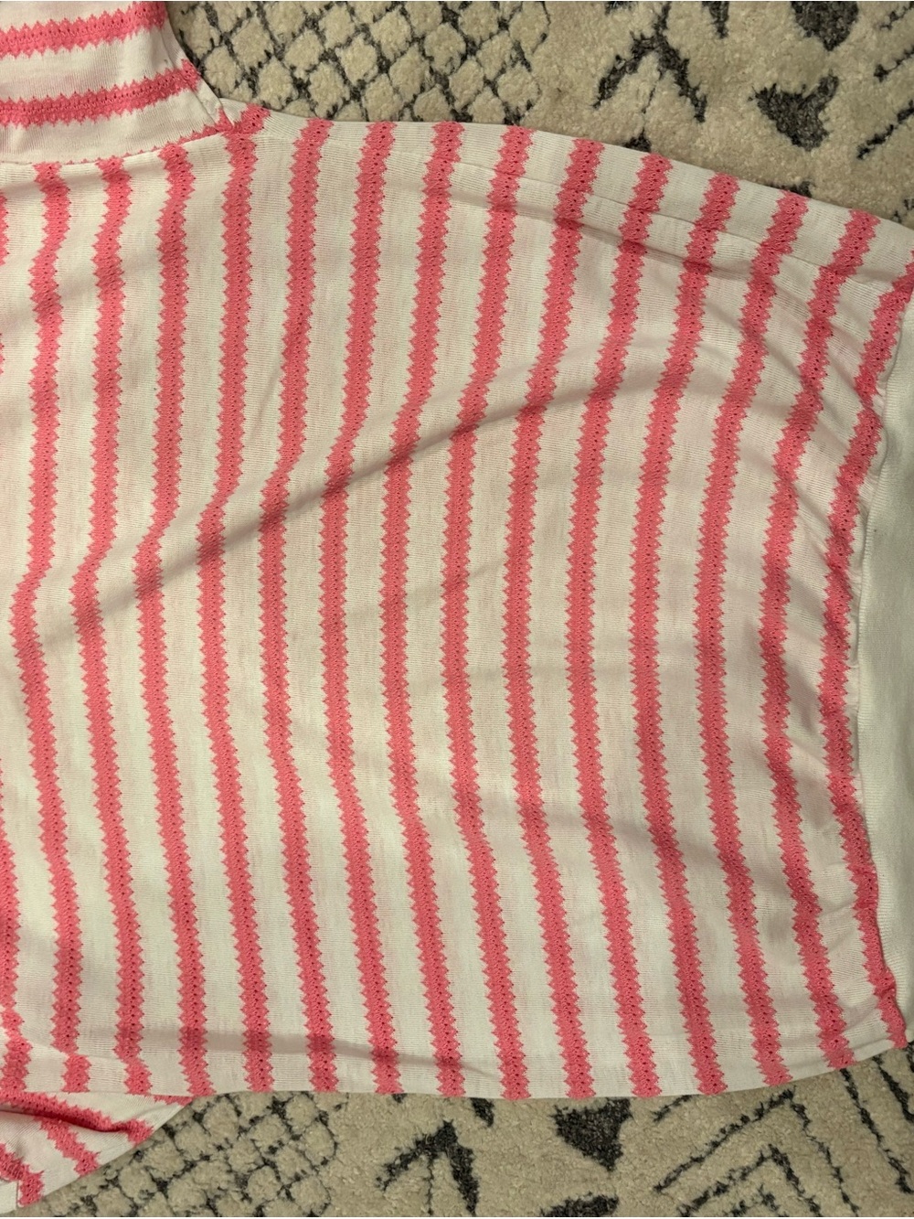 Short Sleeve Crewneck Stripe Tee in Pink & White - Picture 3 of 4